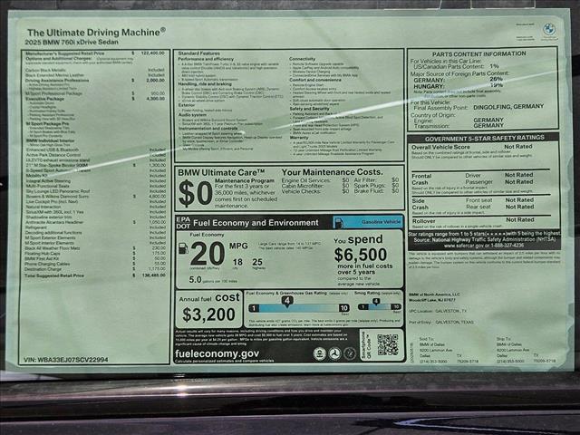 new 2025 BMW 760 car, priced at $138,485
