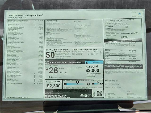 new 2025 BMW 740 car, priced at $111,580