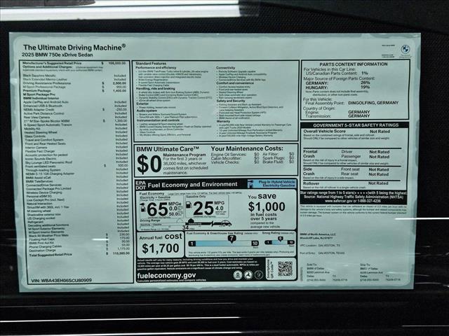 new 2025 BMW 750e car, priced at $115,585