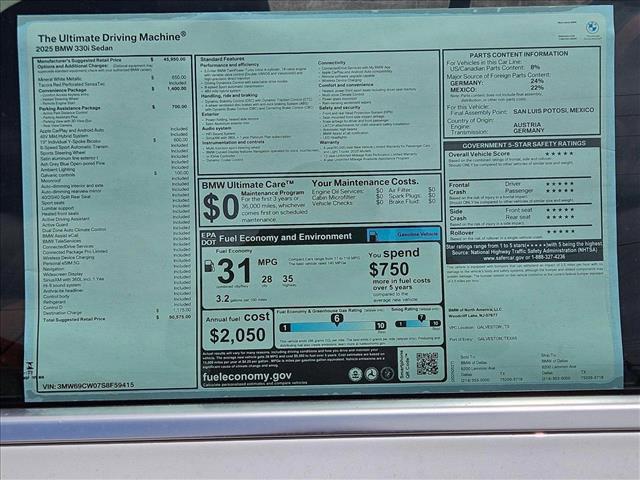 new 2025 BMW 330 car, priced at $50,575