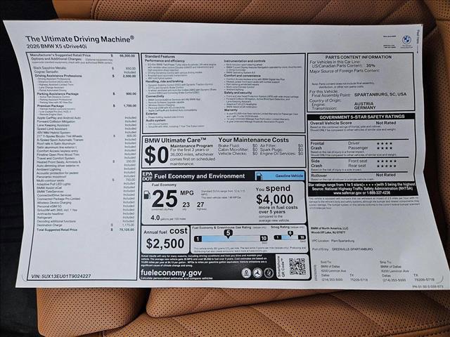 new 2026 BMW X5 car, priced at $75,125