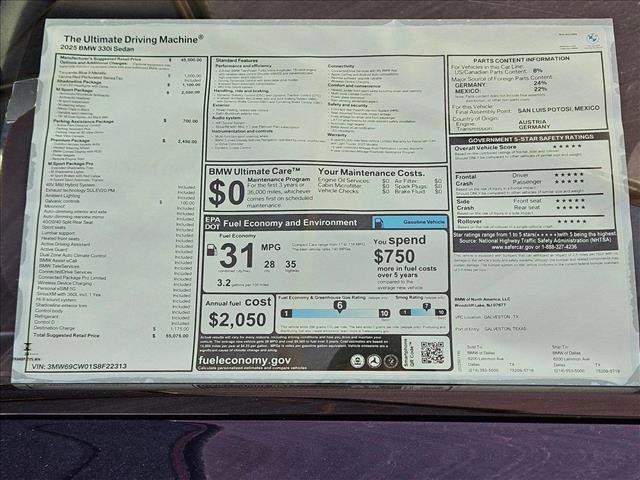 new 2025 BMW 330 car, priced at $55,075