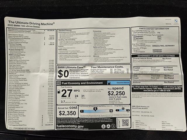 new 2025 BMW 740 car, priced at $109,985