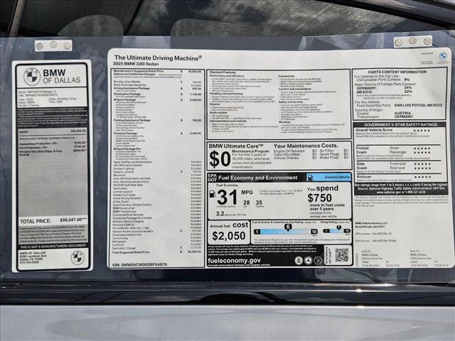 new 2025 BMW 330 car, priced at $56,050