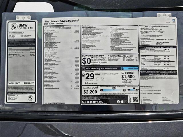 new 2025 BMW X3 car, priced at $60,925