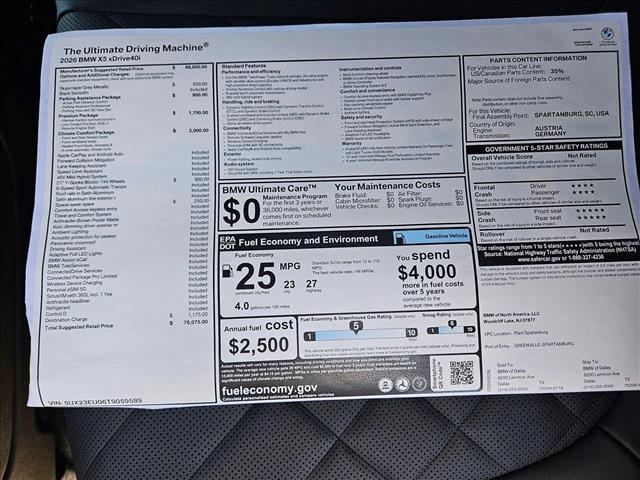 new 2026 BMW X5 car, priced at $76,075