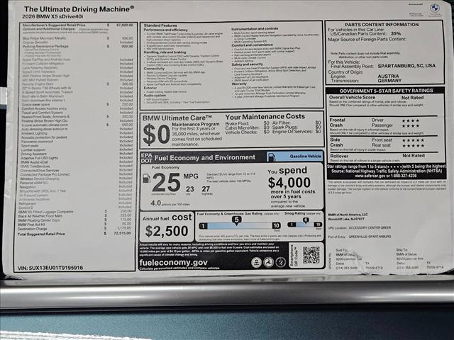 new 2026 BMW X5 car, priced at $72,575