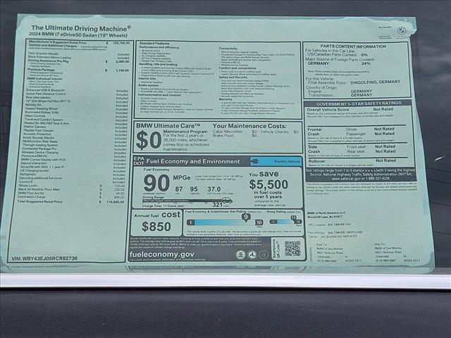 new 2024 BMW i7 car, priced at $110,840