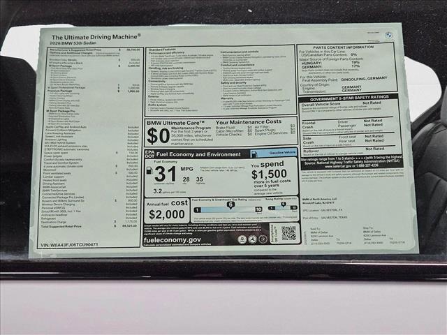 new 2026 BMW 530 car, priced at $69,525