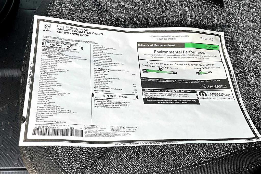 new 2026 Ram ProMaster 2500 car, priced at $48,051