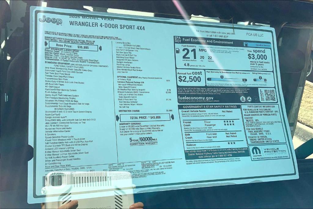 new 2025 Jeep Wrangler car, priced at $37,450