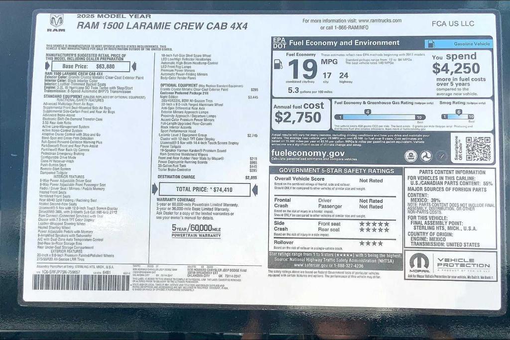 new 2025 Ram 1500 car, priced at $59,721