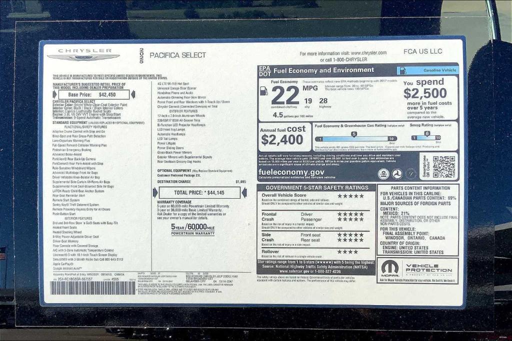 new 2025 Chrysler Pacifica car, priced at $36,752