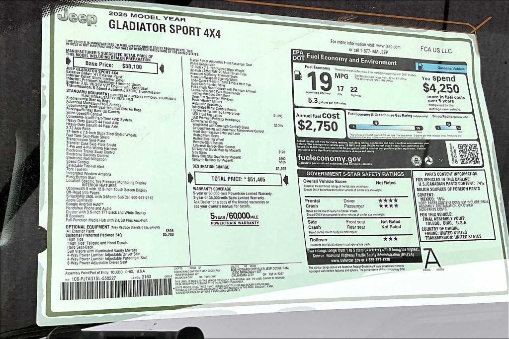 new 2025 Jeep Gladiator car, priced at $43,839