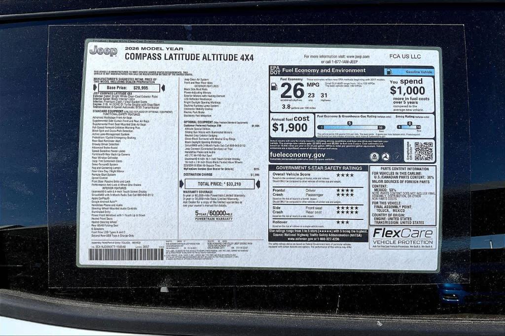 new 2026 Jeep Compass car, priced at $27,755