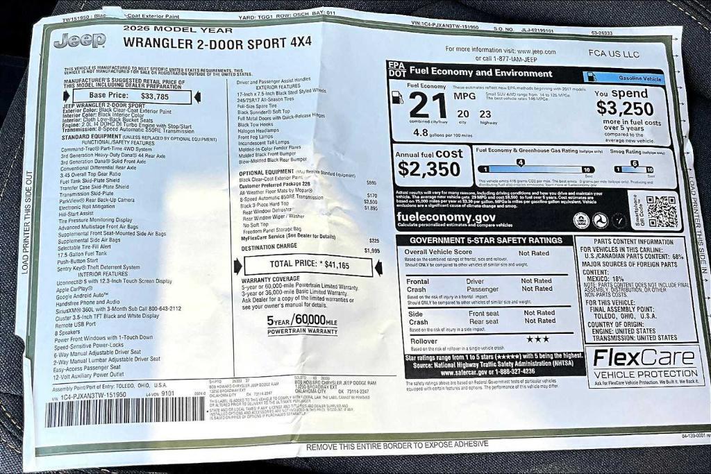 new 2026 Jeep Wrangler car, priced at $35,265