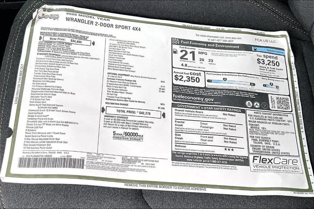 new 2026 Jeep Wrangler car, priced at $35,575