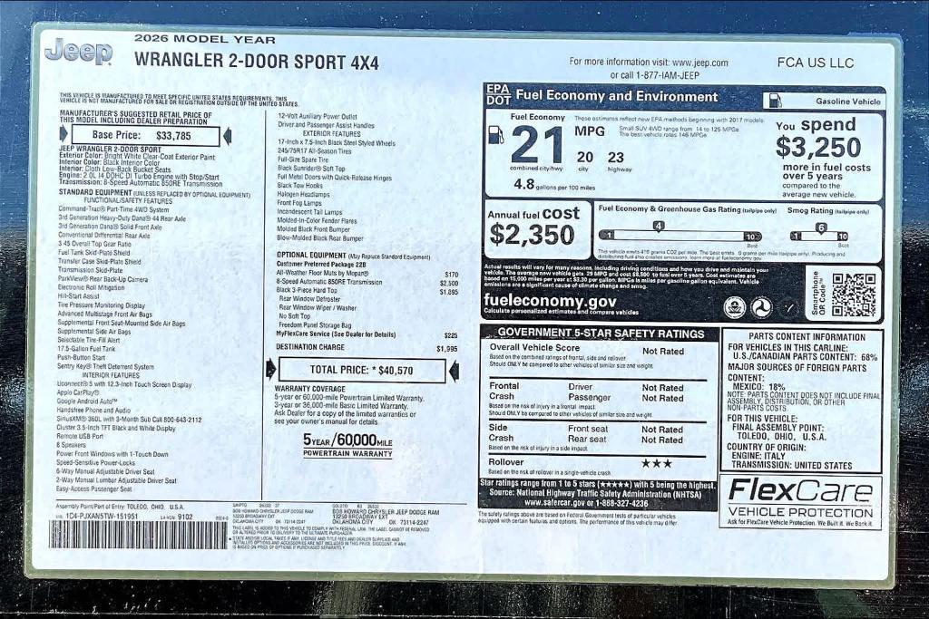 new 2026 Jeep Wrangler car, priced at $34,770