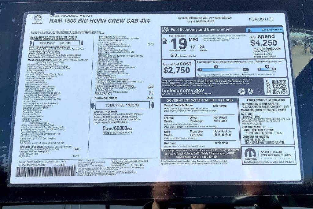 new 2025 Ram 1500 car, priced at $48,040