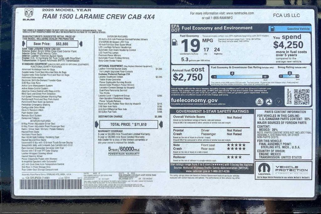 new 2025 Ram 1500 car, priced at $55,921
