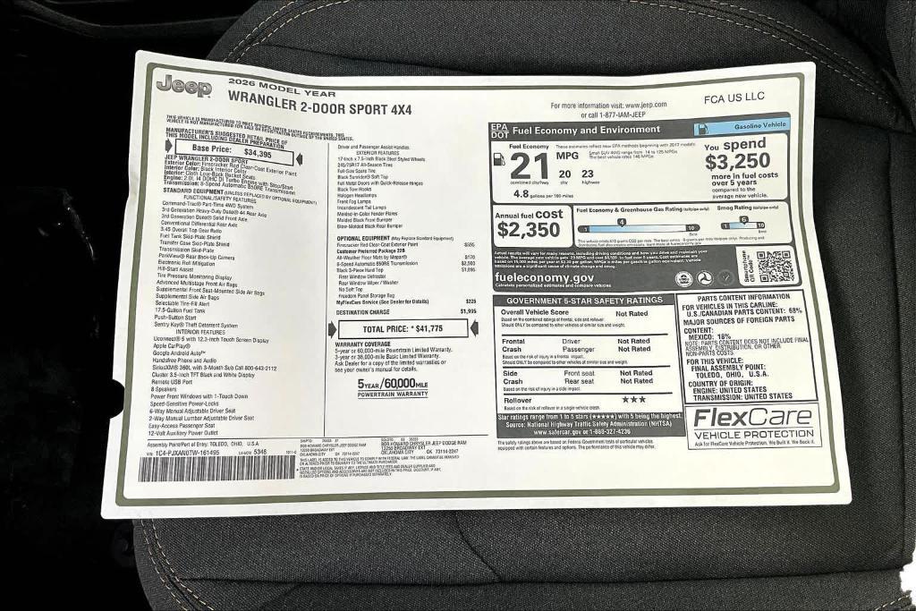 new 2026 Jeep Wrangler car, priced at $36,275