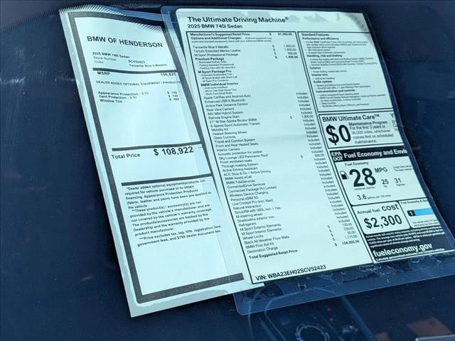 new 2025 BMW 740 car, priced at $106,825