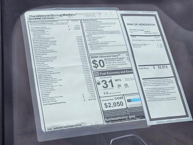 new 2025 BMW 330 car, priced at $50,475