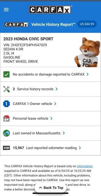 used 2023 Honda Civic car, priced at $25,500