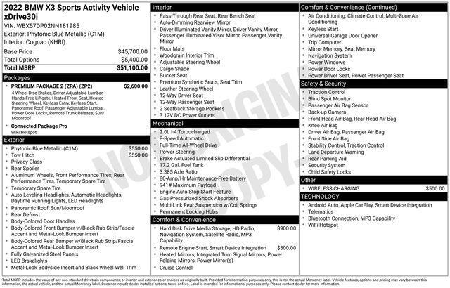 used 2022 BMW X3 car, priced at $32,642