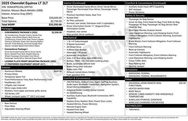 new 2025 Chevrolet Equinox car, priced at $33,257