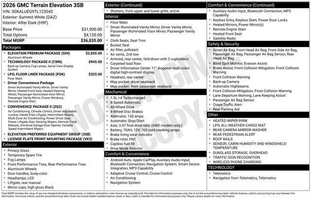new 2026 GMC Terrain car, priced at $37,415
