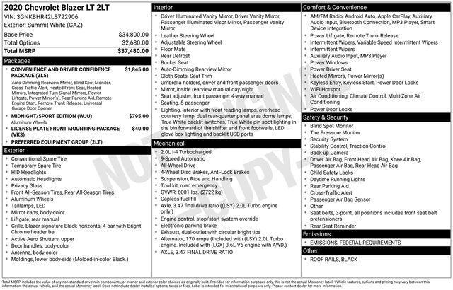 used 2020 Chevrolet Blazer car, priced at $19,882