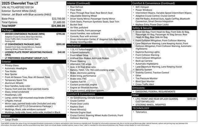 new 2025 Chevrolet Trax car, priced at $24,640