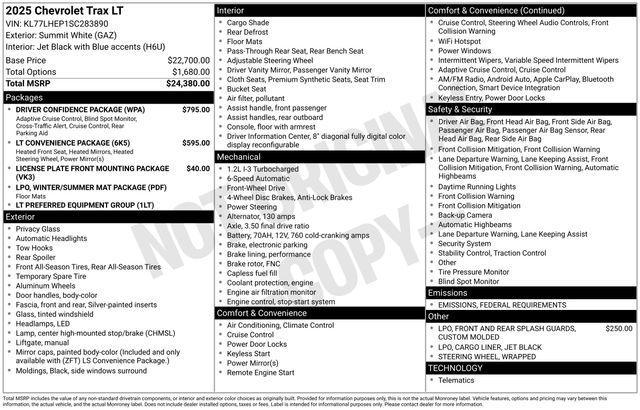 new 2025 Chevrolet Trax car, priced at $25,548