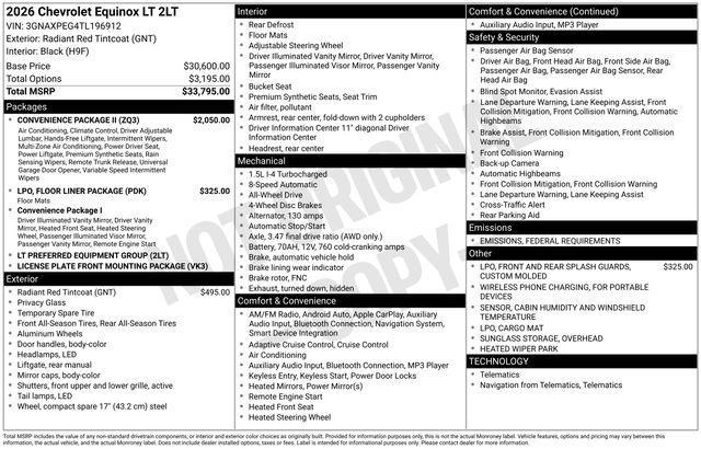 new 2026 Chevrolet Equinox car, priced at $35,190