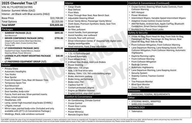 new 2025 Chevrolet Trax car, priced at $25,557