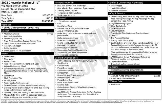 used 2022 Chevrolet Malibu car, priced at $16,998