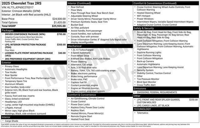 new 2025 Chevrolet Trax car, priced at $26,671