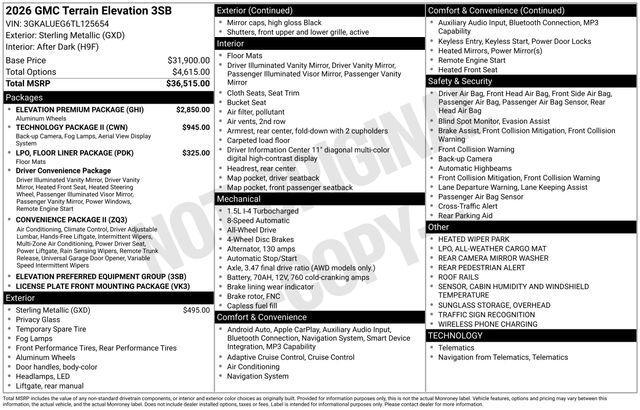 new 2026 GMC Terrain car, priced at $37,910