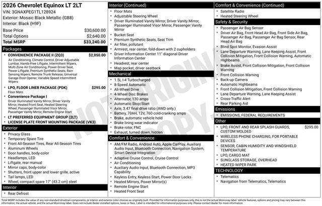 new 2026 Chevrolet Equinox car, priced at $34,635