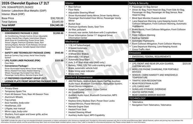new 2026 Chevrolet Equinox car, priced at $36,140
