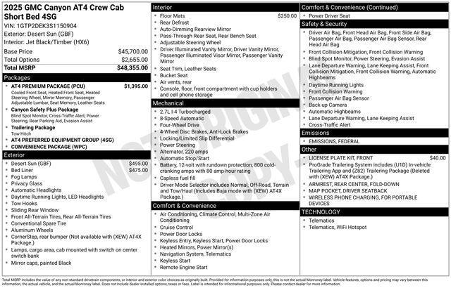 new 2025 GMC Canyon car, priced at $48,314