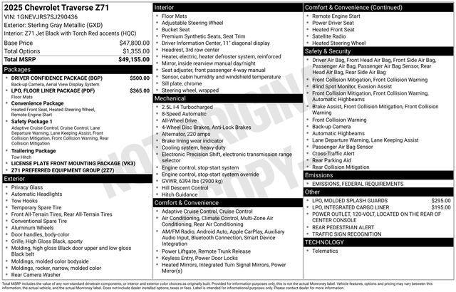 new 2025 Chevrolet Traverse car, priced at $49,650