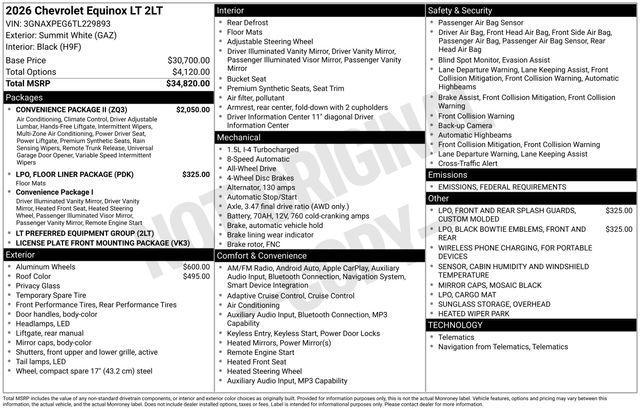 new 2026 Chevrolet Equinox car, priced at $36,615