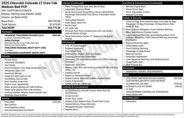 new 2025 Chevrolet Colorado car, priced at $40,170