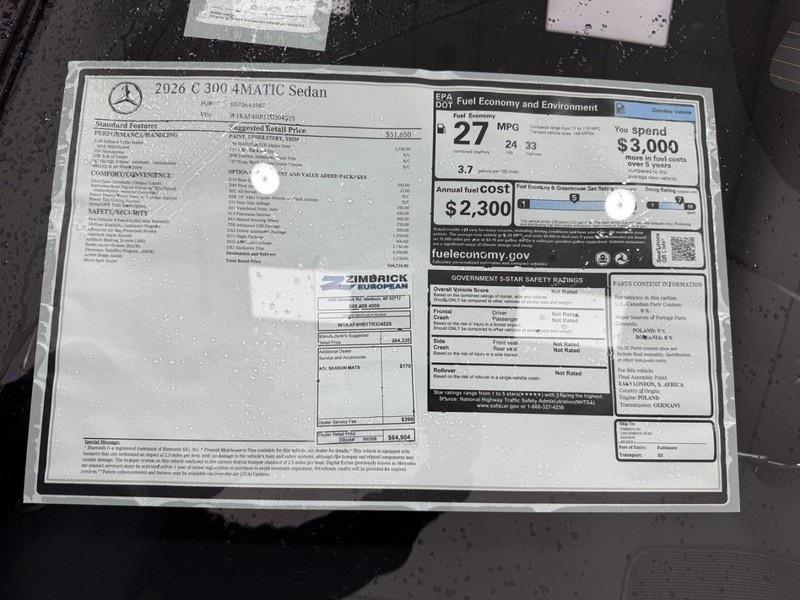 new 2026 Mercedes-Benz C-Class car, priced at $64,335