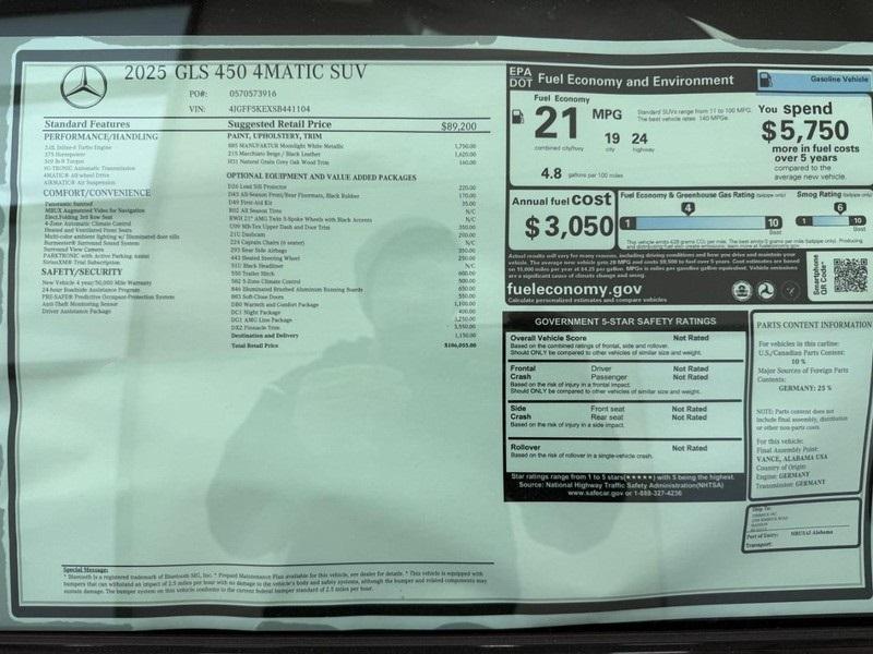 new 2025 Mercedes-Benz GLS 450 car, priced at $106,055