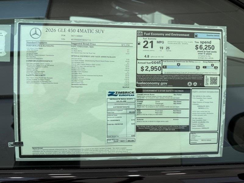 new 2026 Mercedes-Benz GLE 450 car, priced at $83,085
