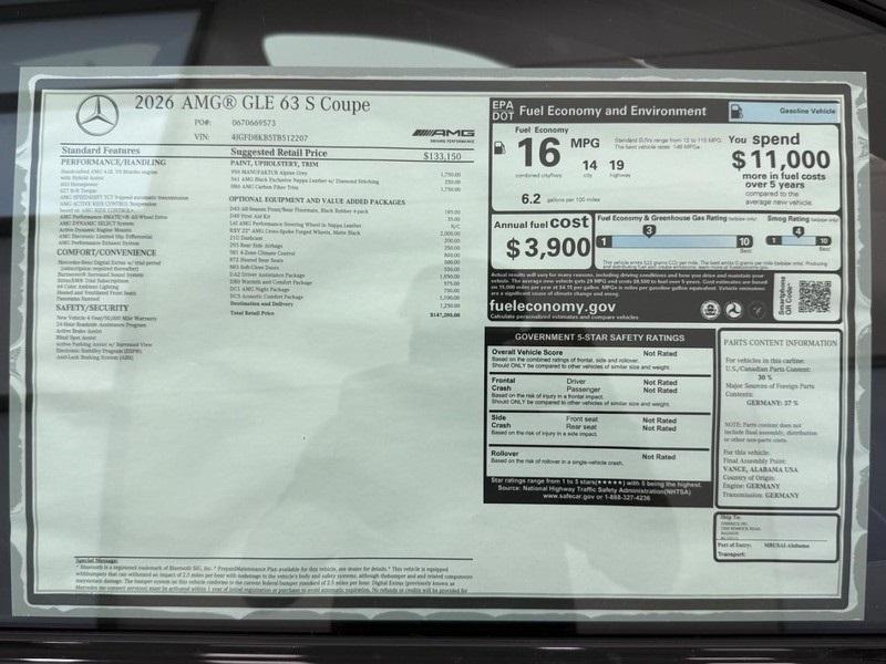 new 2026 Mercedes-Benz AMG GLE 63 car, priced at $147,205