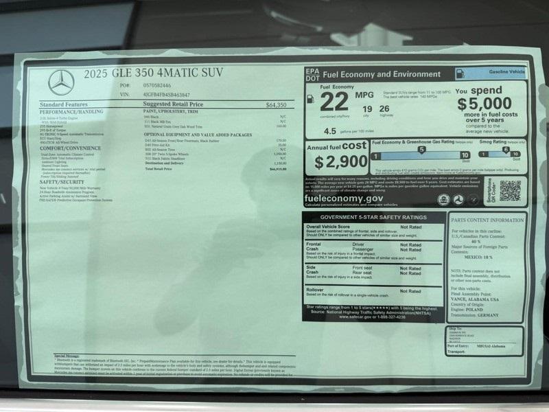 new 2025 Mercedes-Benz GLE 350 car, priced at $66,915